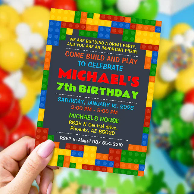 Building blocks invitation for birthday party | Zazzle