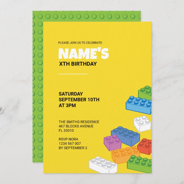 Building Blocks Party Invitation (Front/Back)