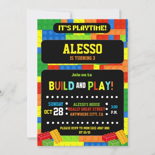 Building Blocks Party Invitation Bricks Birthday