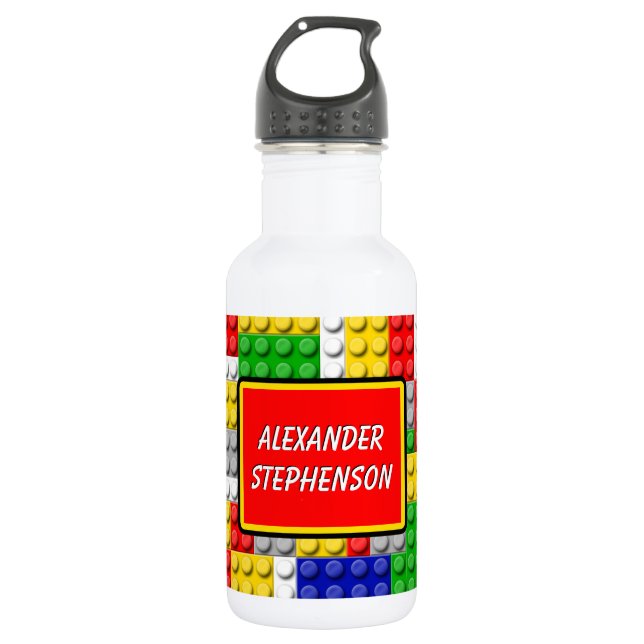 Building Blocks Personalized Name Boy's School Stainless Steel Water Bottle (Front)