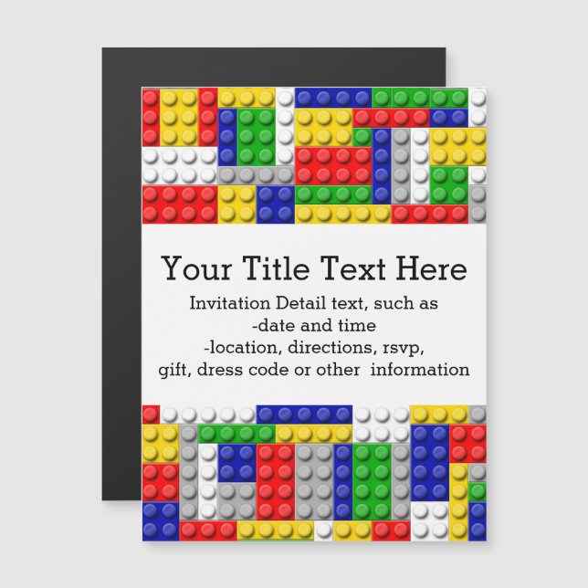 Building Blocks Primary Color Boy's Birthday/Party Magnetic Invitation (Front/Back)
