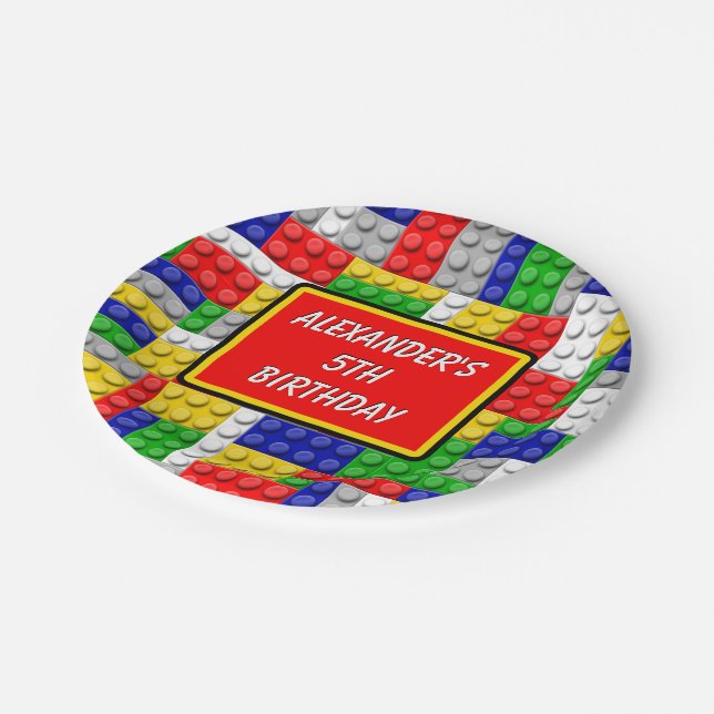 Building Blocks Primary Color Boy's Birthday/Party Paper Plates (Angled)