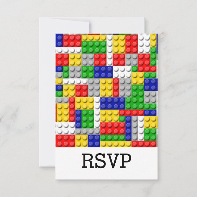 Building Blocks Primary Color Boy's Birthday/Party RSVP Card (Front)