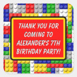 Building Blocks Thank You Boy's Birthday Party Square Sticker