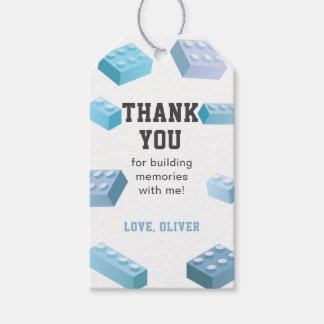 Building Blocks Thank you Tag, Blue Bricks Favor Gift Tags