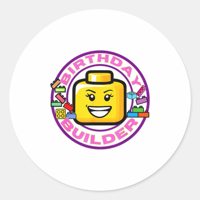 Building Brick Birthday Builder Blocks Bricks Figu Classic Round Sticker (Front)