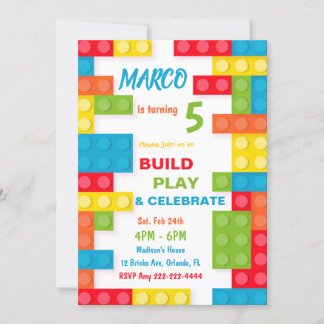 Building Brick Invitations, Boy Birthday Invites
