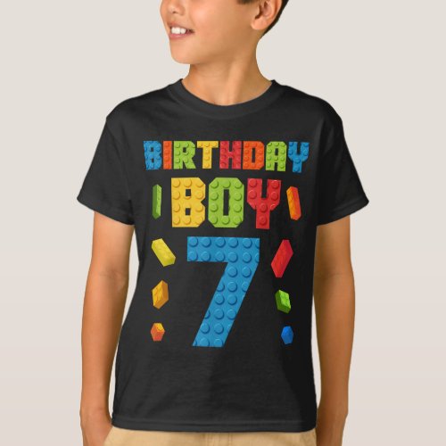 Building Bricks 7th Birthday Boy 7 seven Year  T_Shirt