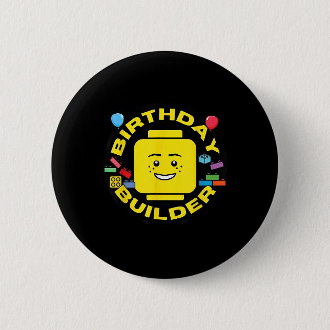 Building Bricks Birthday Builder Blocks Figure  Button (Front)