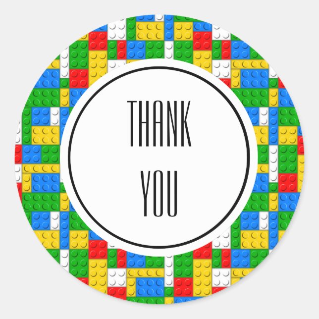 Building Bricks Birthday Classic Round Sticker (Front)