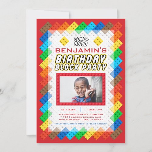 Building Bricks Construction Toy Zig_Zag Birthday  Invitation