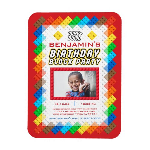 Building Bricks Toy Birthday Invitation Magnet