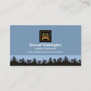 Building City Skyline Gold Semi Truck Logistics Business Card