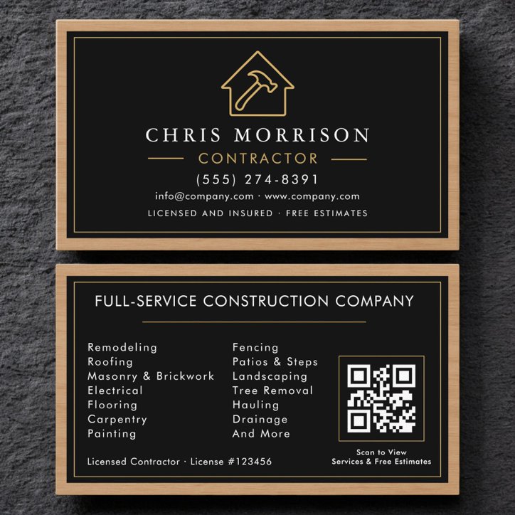 Building Construction Black Gold Business Card