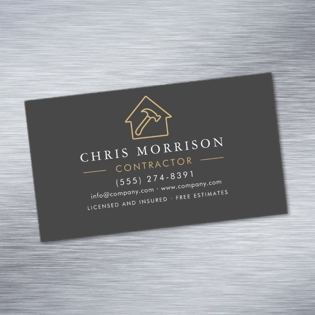Building Construction Black Gold Business Card Magnet (Creator Uploaded)