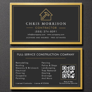 Building Construction Black Gold Metal QR Code Business Card