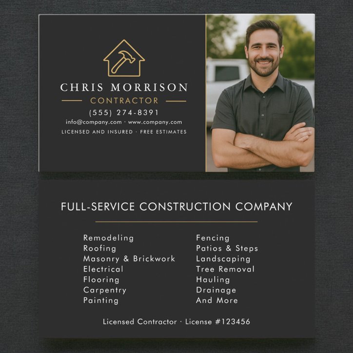 Building Construction Black Gold Photo Contractor Business Card