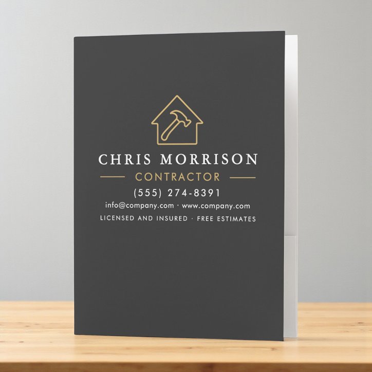 Building Construction Black Gold Pocket Folder
