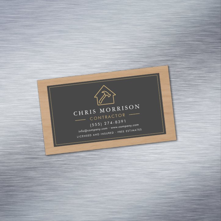 Building Construction Black Gold Wood QR Code Business Card Magnet