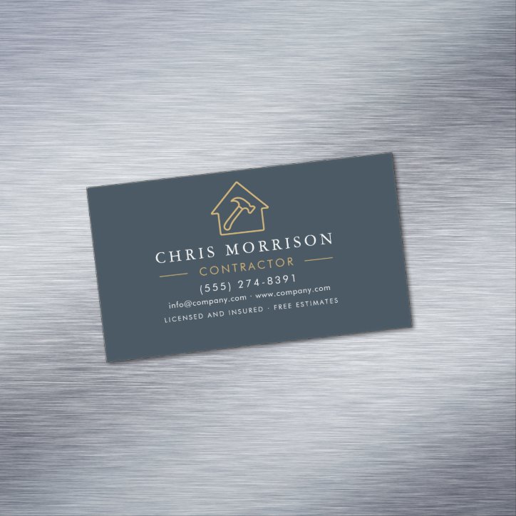 Building Construction Blue Gold Business Card Magnet