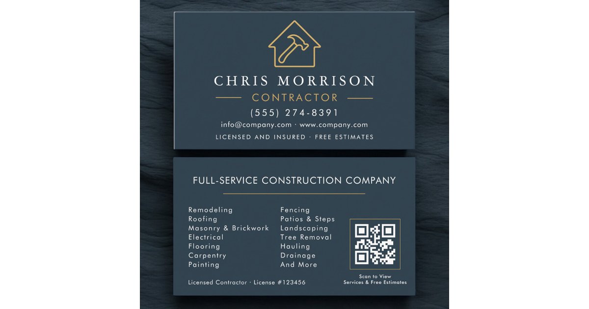 Building Construction Blue Gold QR Code Business Card | Zazzle