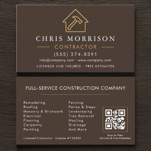 Building Construction Brown Gold QR Code Business Card