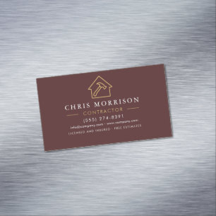 Building Construction Burgundy Gold Business Card Magnet