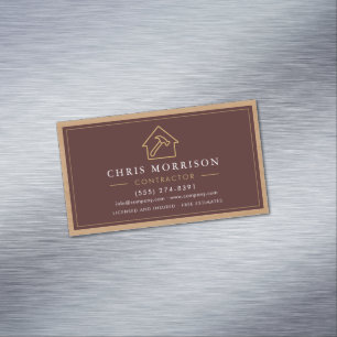 Building Construction Burgundy Gold Wood QR Code Business Card Magnet