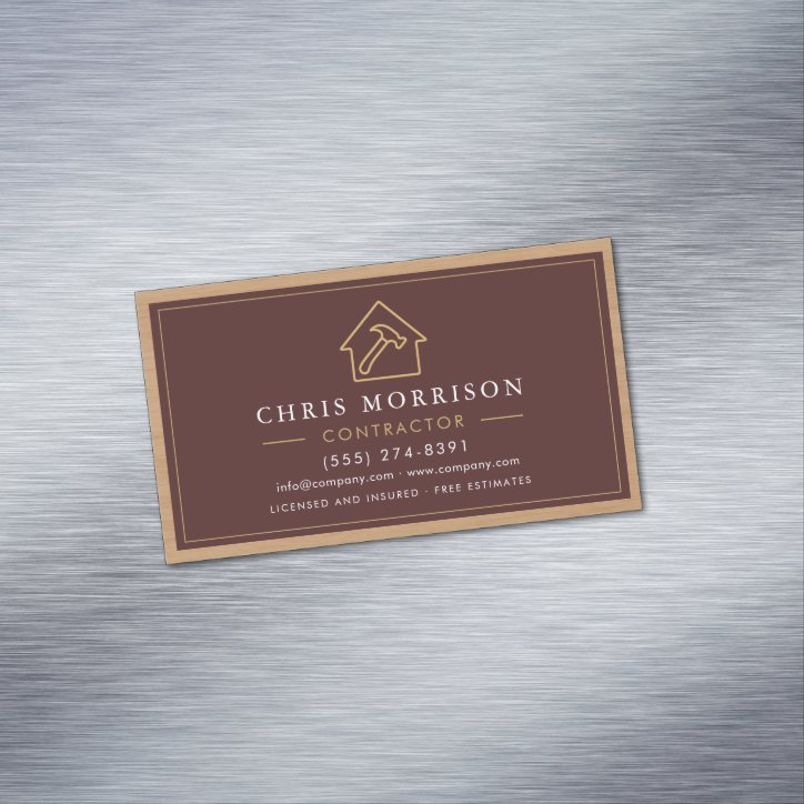 Building Construction Burgundy Gold Wood QR Code Business Card Magnet