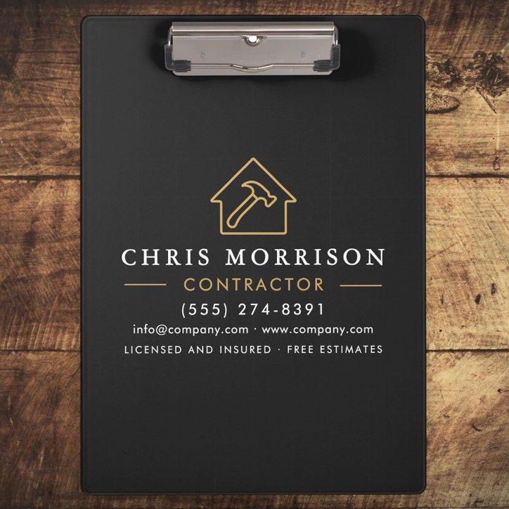 Building Construction Contractor Black Gold Clipboard