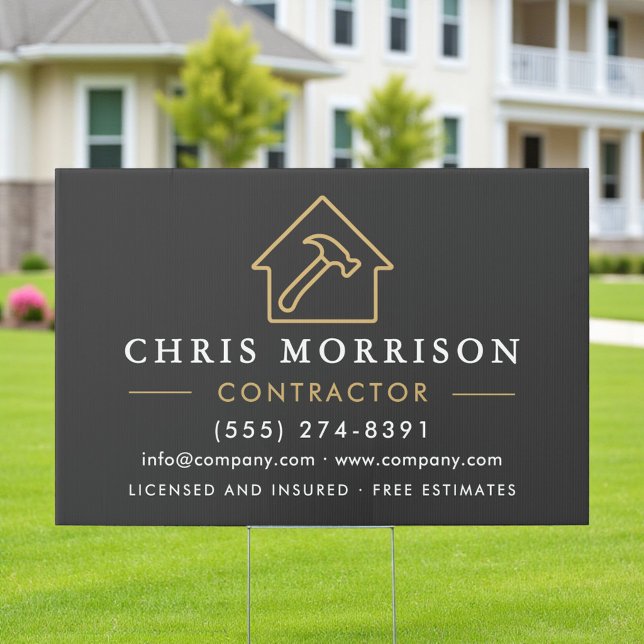 Building Construction Contractor Black Gold Sign (Creator Uploaded)