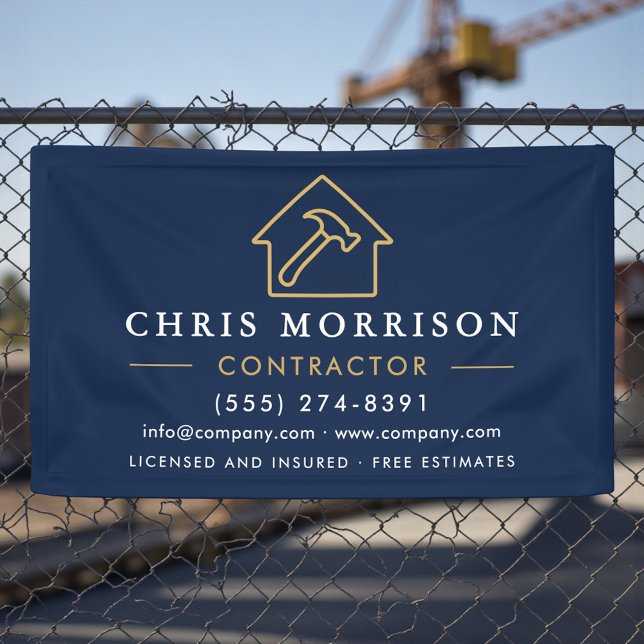 Building Construction Contractor Navy Blue Gold Banner (Creator Uploaded)