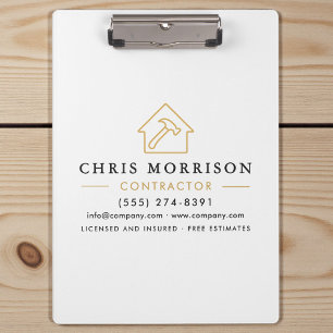 Building Construction Contractor White Gold Clipboard