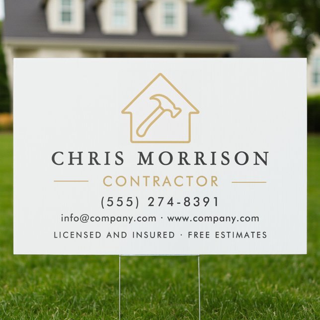 Building Construction Contractor White Gold Sign (Creator Uploaded)