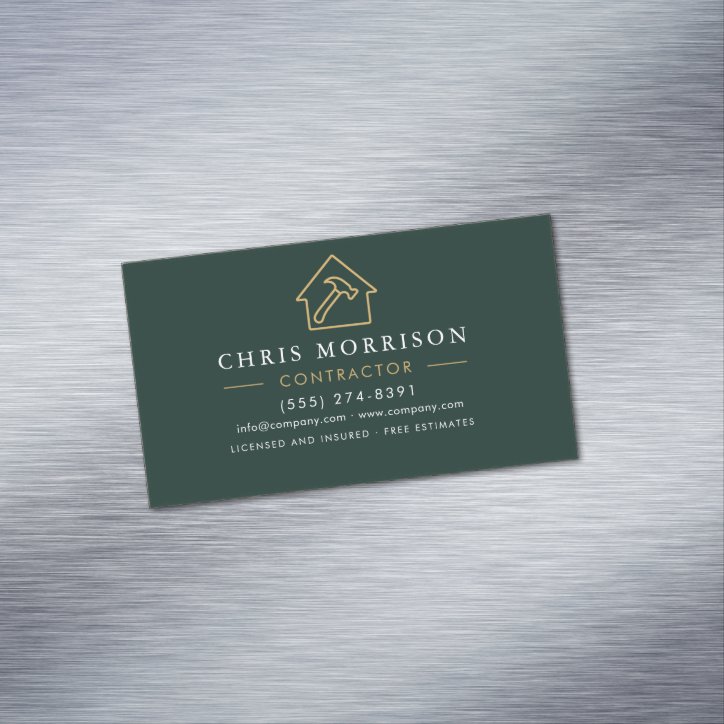 Building Construction Emerald Green Gold Business Card Magnet