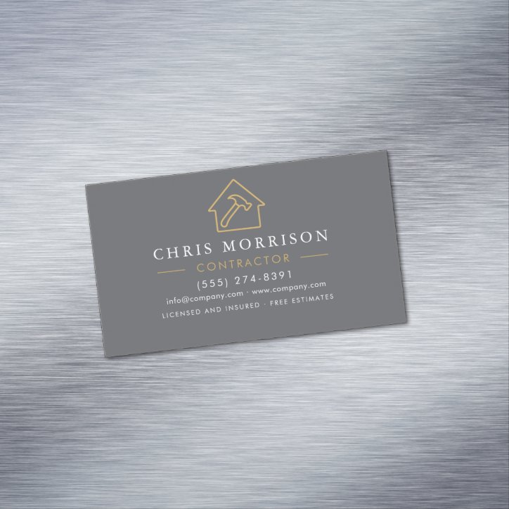 Building Construction Grey Gold Business Card Magnet
