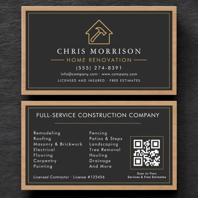 Building Construction Home Renovation Wood QR Code Business Card (Creator Uploaded)