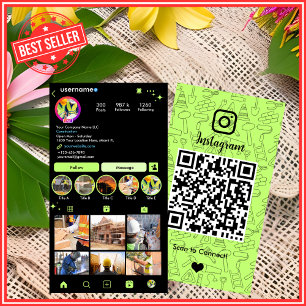 Building Construction Instagram Lime Green QR Business Card