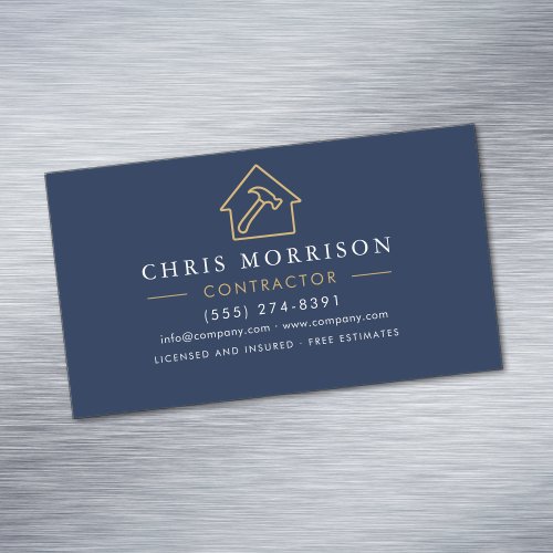 Building Construction Navy Blue Gold Business Card Magnet