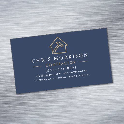 Customizable Building Construction Navy Blue Gold Business Card Magnet