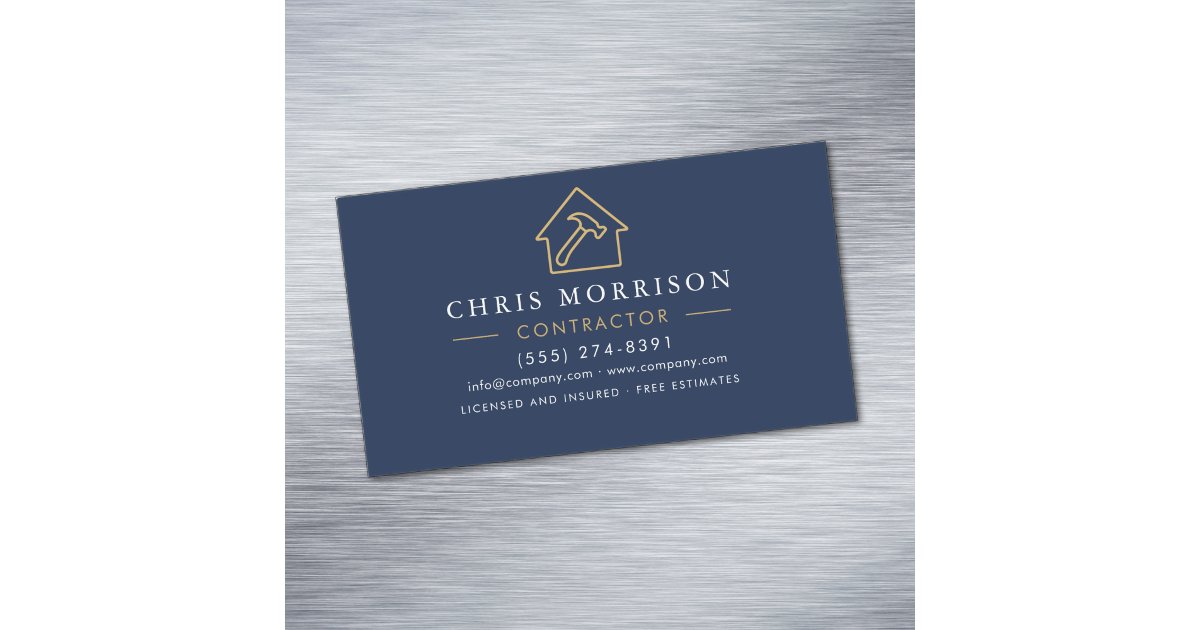 Building Construction Navy Blue Gold Business Card Magnet | Zazzle