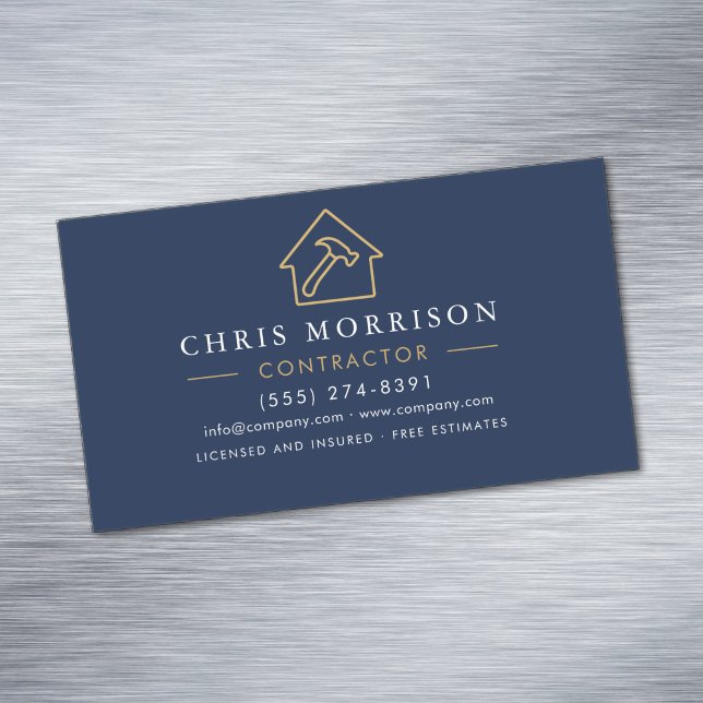 Building Construction Navy Blue Gold Business Card Magnet (Creator Uploaded)