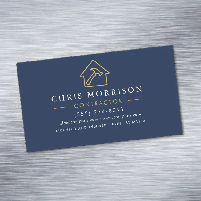 Building Construction Navy Blue Gold Business Card Magnet | Zazzle