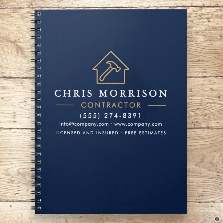 Building Construction Navy Blue Gold Notebook