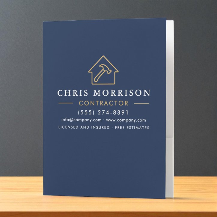Building Construction Navy Blue Gold Pocket Folder