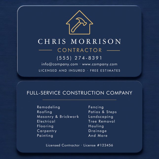 Building Construction Navy Blue Gold Professional Business Card (Creator Uploaded)