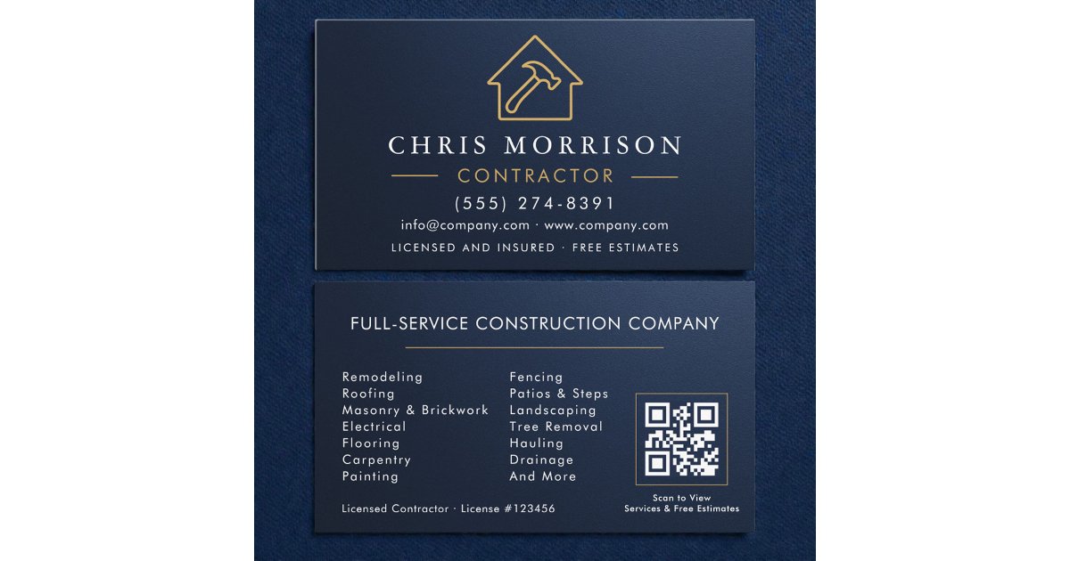 Building Construction Navy Blue Metal Business Card | Zazzle