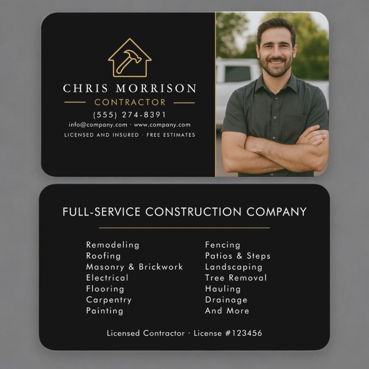 Building Construction Photo Black Gold Business Card