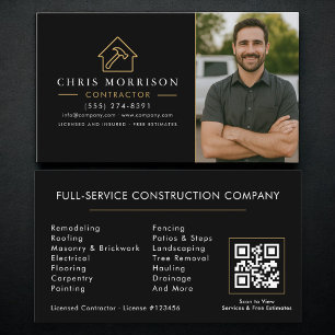 Building Construction QR Code Photo Black Gold Business Card
