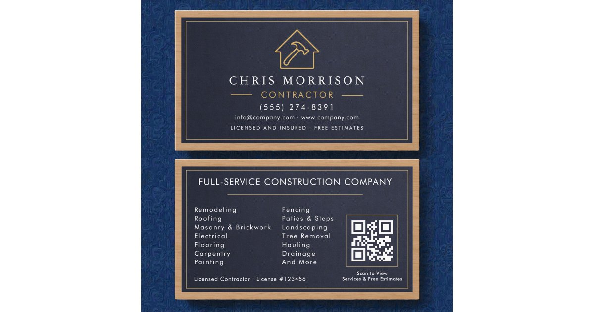 Building Construction Stone Navy Blue Gold Wood Business Card | Zazzle